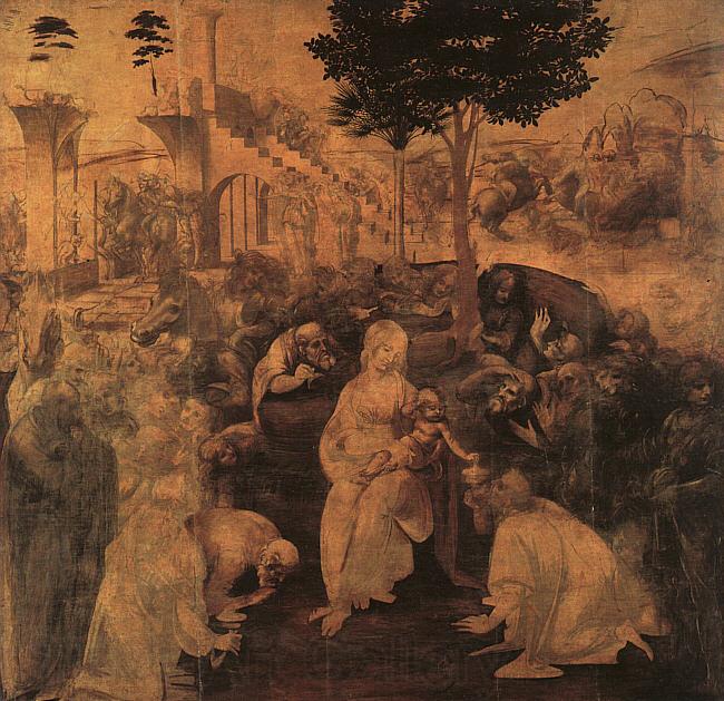  Leonardo  Da Vinci Adoration of the Magi Spain oil painting art